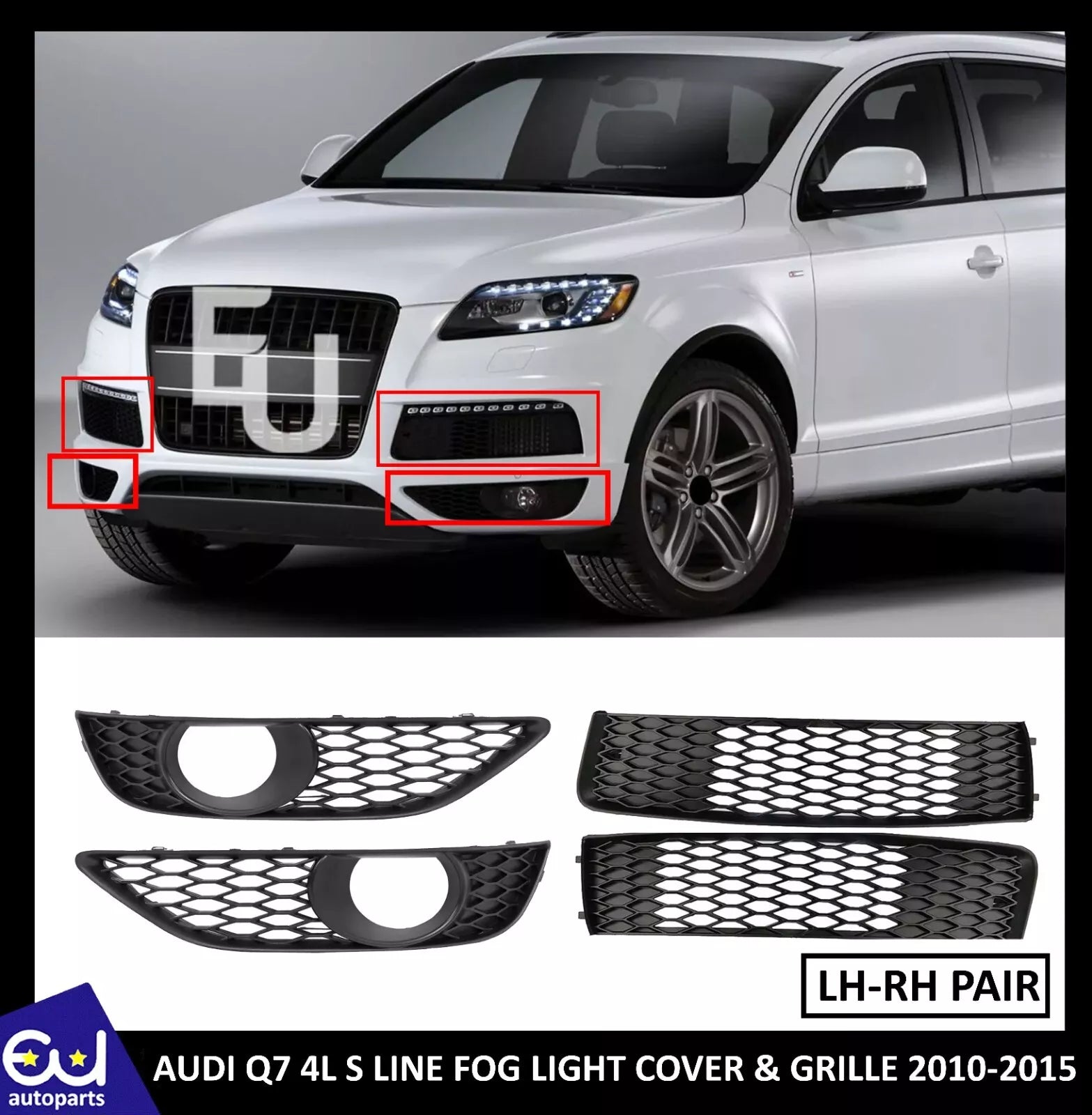 4PCS FRONT BUMPER FOG LIGHT COVER & GRILLE FOR AUDI Q7 4L S LINE 2010-2015
